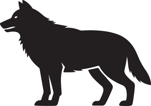 Black silhouette of a standing wolf side view