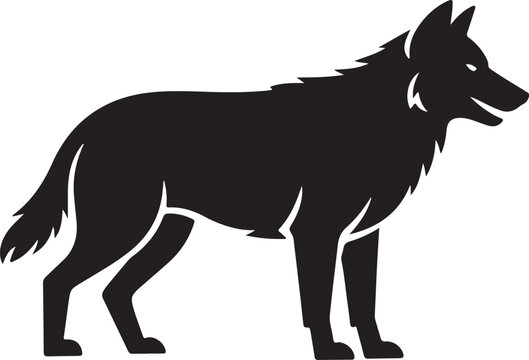 Black silhouette of a standing wolf side view