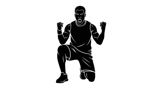 Male athlete in crouched start position ready for sprint on black background
