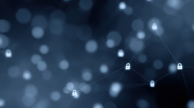 blockchain network with encrypted nodes representing cybersecurity and secure digital transactions