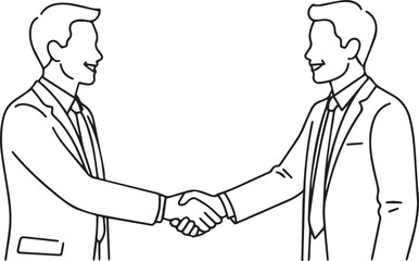 Fototapeta premium Silhouette of two businessmen shaking hands in formal wear on white background