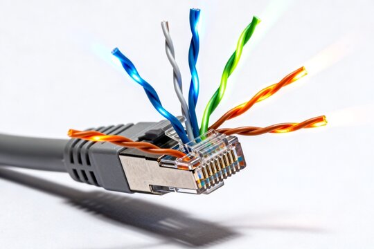 Close-up of Ethernet Cable with Colorful Wires