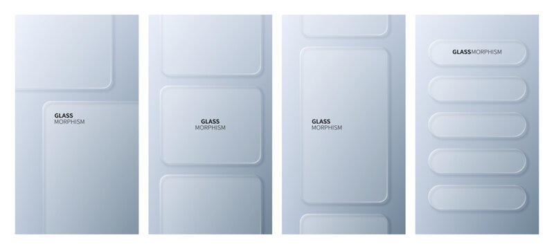 Glass morphism design elements with transparent frosted rectangles for user interface. Modern vector graphic layout for website mobile app and digital software developer display mock-up.