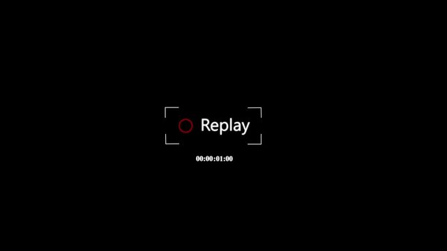 Replay text button animation with alpha channel, Replay icon video for Live Streamers, Action replay sign icon loop animation. 