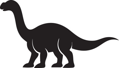 Fototapeta premium Black silhouette of a long necked dinosaur brachiosaurus character isolated on transparent background.