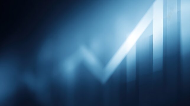 abstract financial graph with arrow uptrend and stock market bars blue background