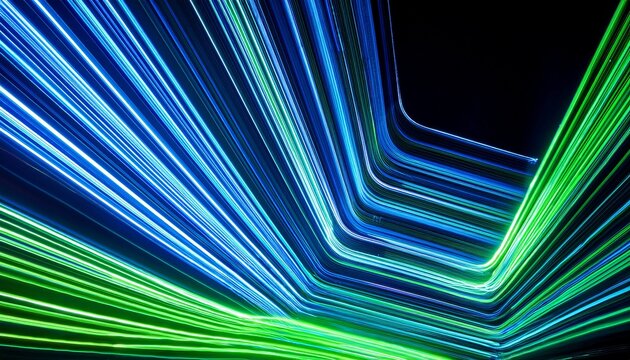 vibrant blue and green neon light strips forming dynamic angle