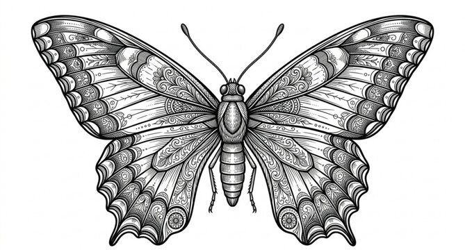 Detailed butterfly scientific engraving vector illustration with intricate wing patterns isolated on white