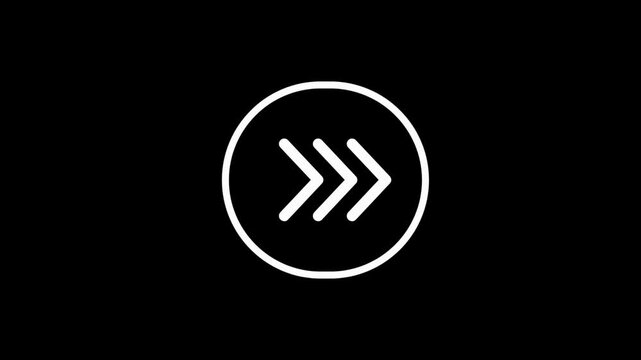 Animated white arrows on black background motion graphics template circular icons with three chevrons