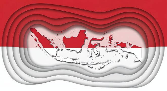 Indonesia map paper cut design with flag colors.