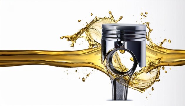 engine oil splash piston connecting rod in dynamic action isolated white background