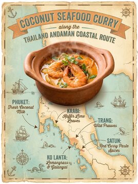 Thai Coconut Seafood Curry Andaman Coastal Route Map Infographic