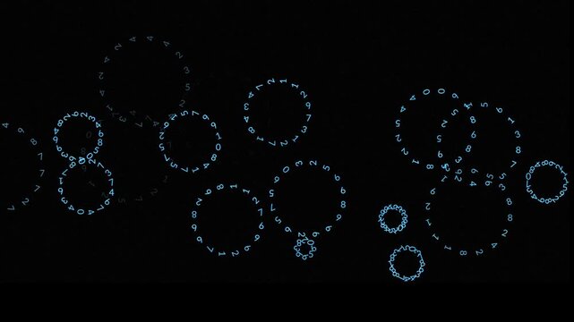 Digital Rain Concept with Glowing Number Rings as Water Ripples on Black Background