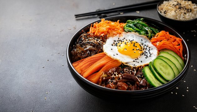 korean bibimbap bowl with copy space