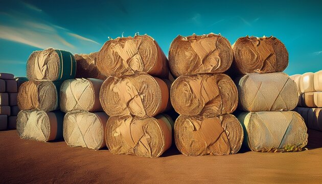 bales of recycled paper stacked during the day generative ai