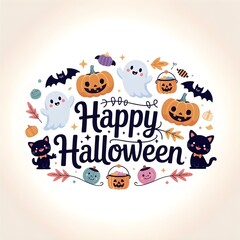 Fototapeta premium Modern Happy Halloween Banner with Adorable Cartoon Elements and Clean Layout