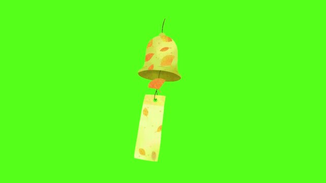 Animated wind chimes with green background yellow bells and metal clapper