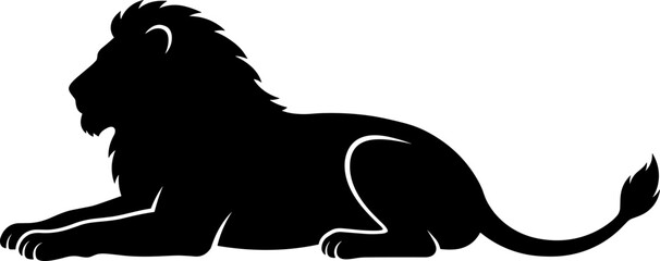 Majestic Lion Silhouette Illustration in Resting Pose with Flowing Mane for Wildlife, Safari, and Nature Design Projects © mos