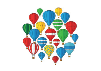 Naklejka premium A vibrant collection of hot air balloons in various colors and patterns.