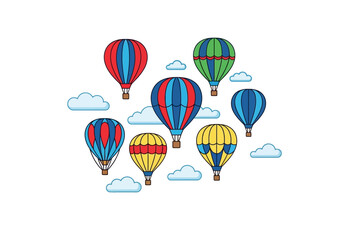 Obraz premium Hot air balloons in various colors and patterns floating in the sky.
