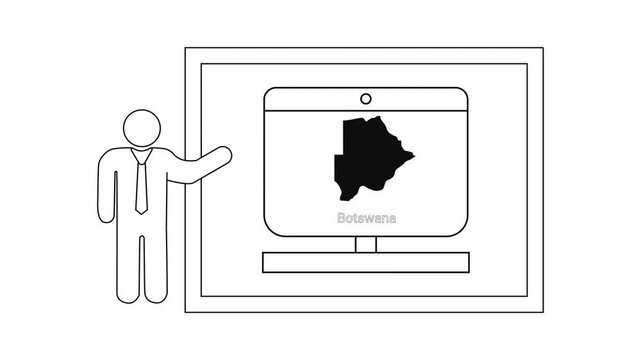 Person presenting Botswana map on computer screen during presentation.