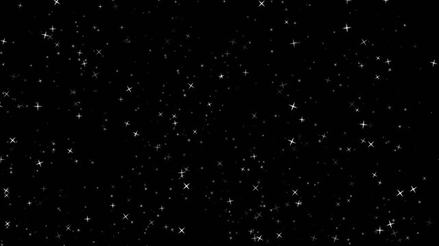 White star particles twinkling and shimmering with cross-shaped light flares drifting overlay for cinematic space or magic video background