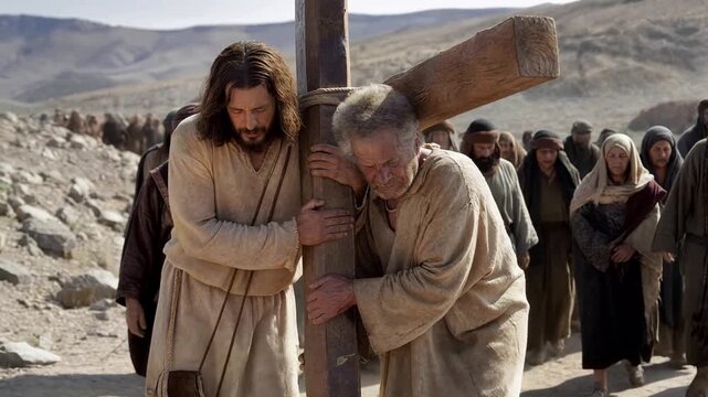 Jesus Christ Carrying the Cross with Simon of Cyrene on the Way to Calvary