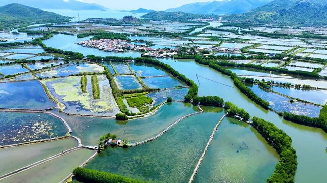 View of seafood production ponds at Ninh Hoa near Nha Trang, Vietnam
