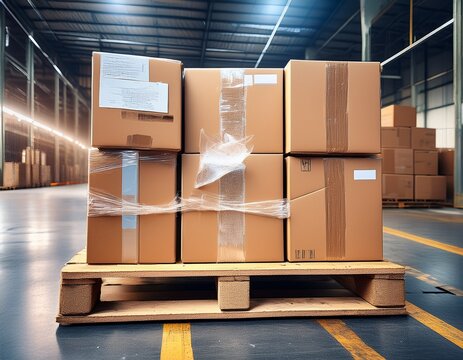damaged cardboard box on pallet in warehouse