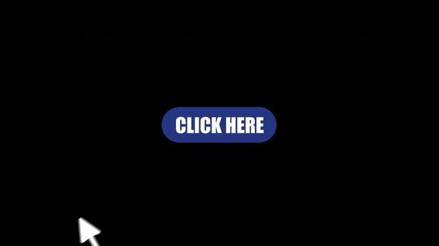 Mouse cursor clicking a blue click here button on a black background, ideal for representing user interface elements, website navigation, digital interaction, and call to action concepts. 4K video