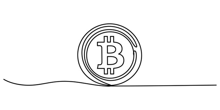Continuous line drawing Bitcoin, cryptocurrency, coin, line art, vector icon, digital currency, blockchain