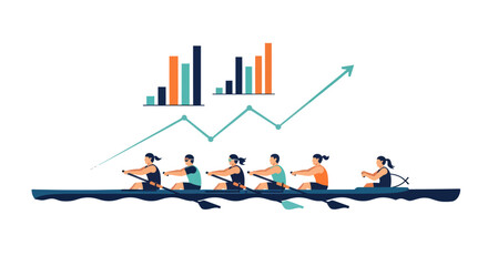 Rowing Team Business Growth Vector Illustration © Wicaksono