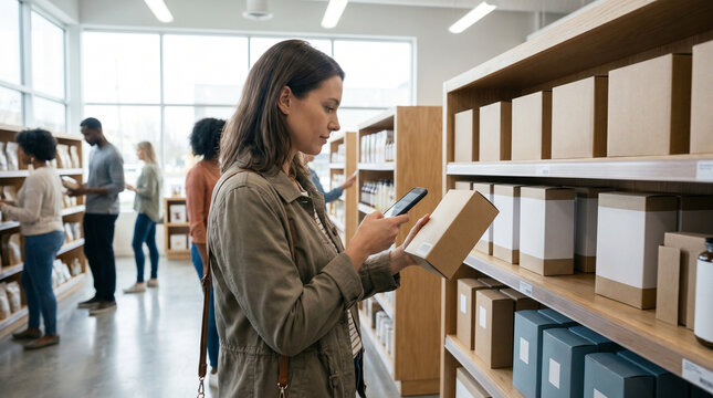 Customer scanning product in store