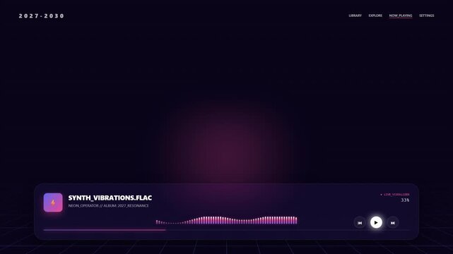 Digital Audio Player Interface UI, Music Visualizer, Sound Waveform, Dark Mode