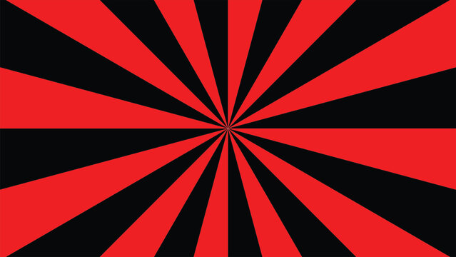 Red and black sunburst background with radial beams radiating from the center turn