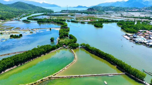 View of seafood production ponds at Ninh Hoa near Nha Trang, Vietnam