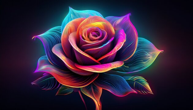 abstract rose flower with colorful gradient lines