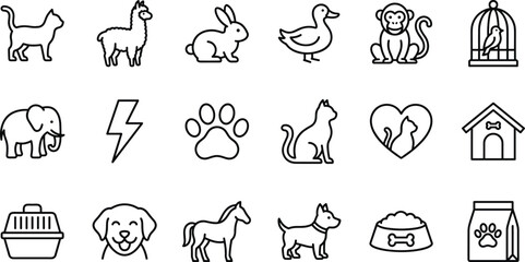 Pet Care and Domestic Animal Line Icon Set with Veterinary Care Food Clinic and Wildlife Symbols for Veterinary Branding Designs © Lipi