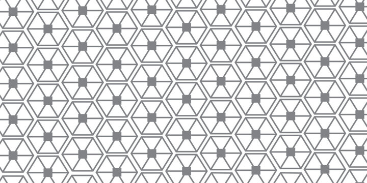 Minimalist geometric hexagon pattern with gray square centers and line art webbing for modern technology backgrounds.