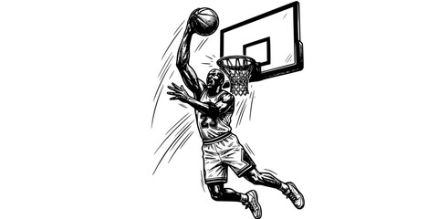 Basketball Slam Dunk Sketch Black White-Arm Extension Grip Backboard-Sport Vector-Dunk Icon Sketch-Basketball Design Set © T-Shop