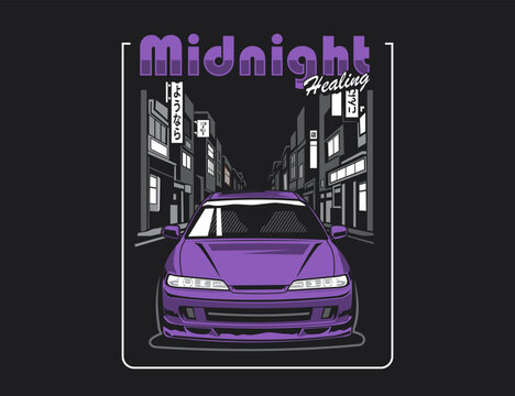 Retro 90s Vehicle Vector Illustration Graphic Showing Modified Automotive Design
