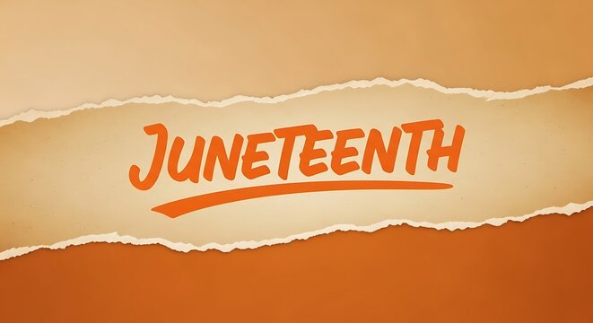 Juneteenth celebration graphic with torn paper effect and orange tones