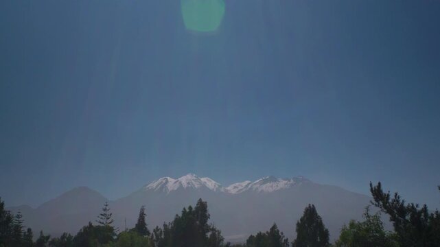 View of the Chachani volcano in the city of Arequipa, Peru.