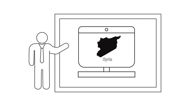 Presentation of Syria Map on Computer Screen by a Person.