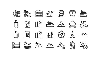 Travel line editable icons vector illustration tourism and transport collection © Md
