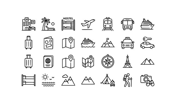 Travel line editable icons vector illustration tourism and transport collection