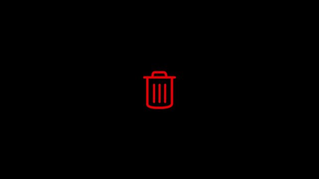  Red trash can delete icon on black background