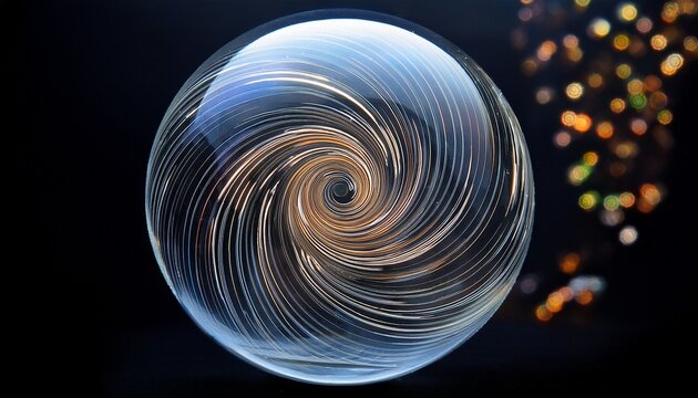 a clear sphere with a spiral design on it