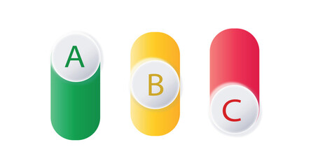 ABC Option Infographic Card Set. Three colorful infographic option cards with letters A, B, and C for comparison or choice layout. © Anhelina