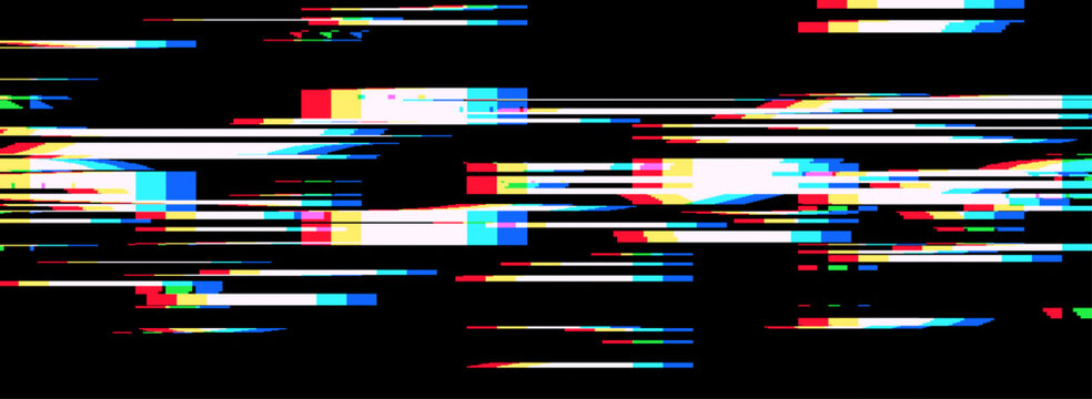 Pixelated tv noise with glitch effect and vhs pattern. 80S background neon lights through digital lines for retro game. Design screen texture of flickering cameras and bold fonts.